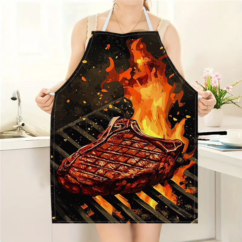 Home Cooking Steak - Фартук для барбекю с принтом пламени,